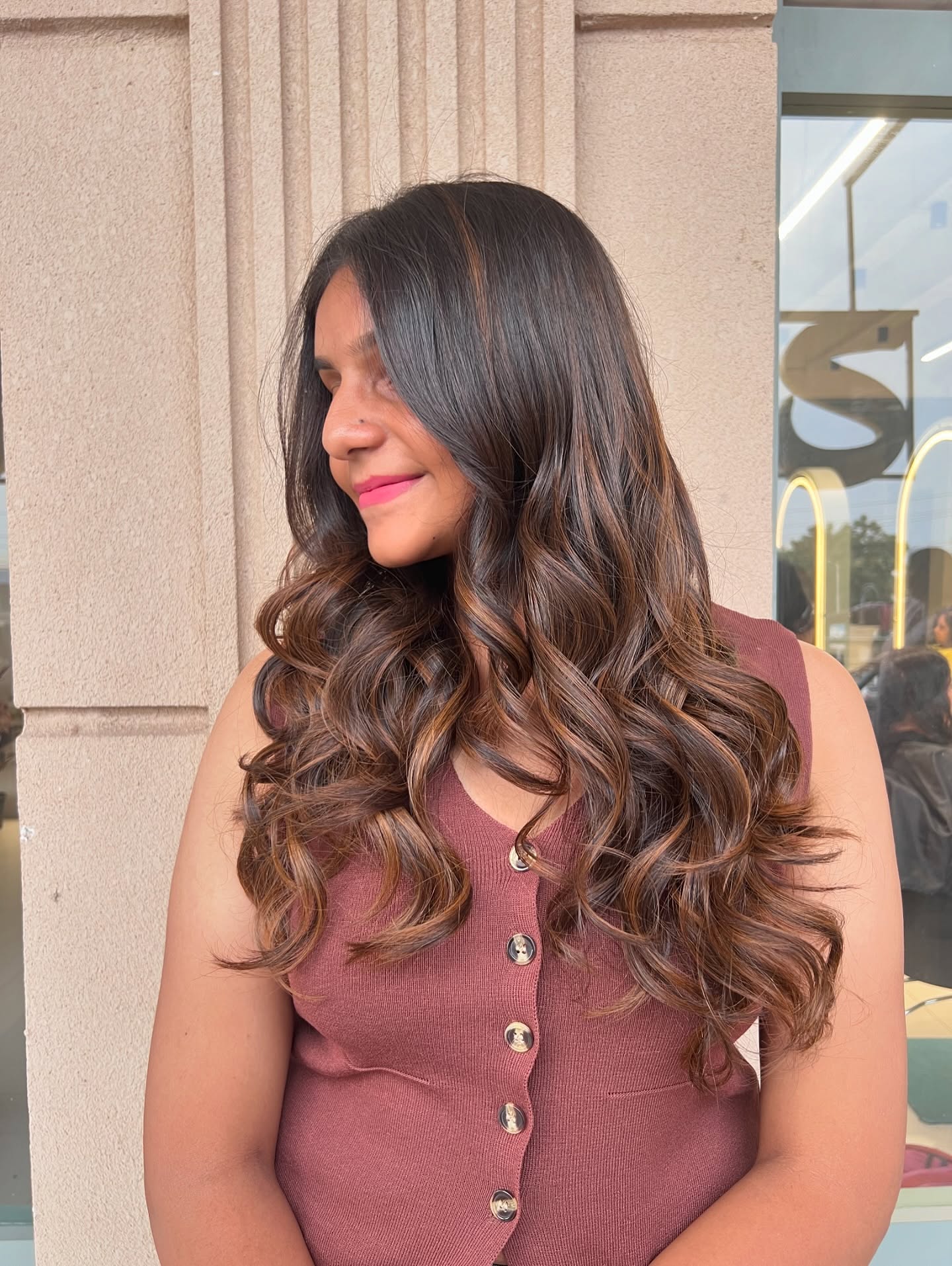 Rich Chestnut Waves with Soft Highlights