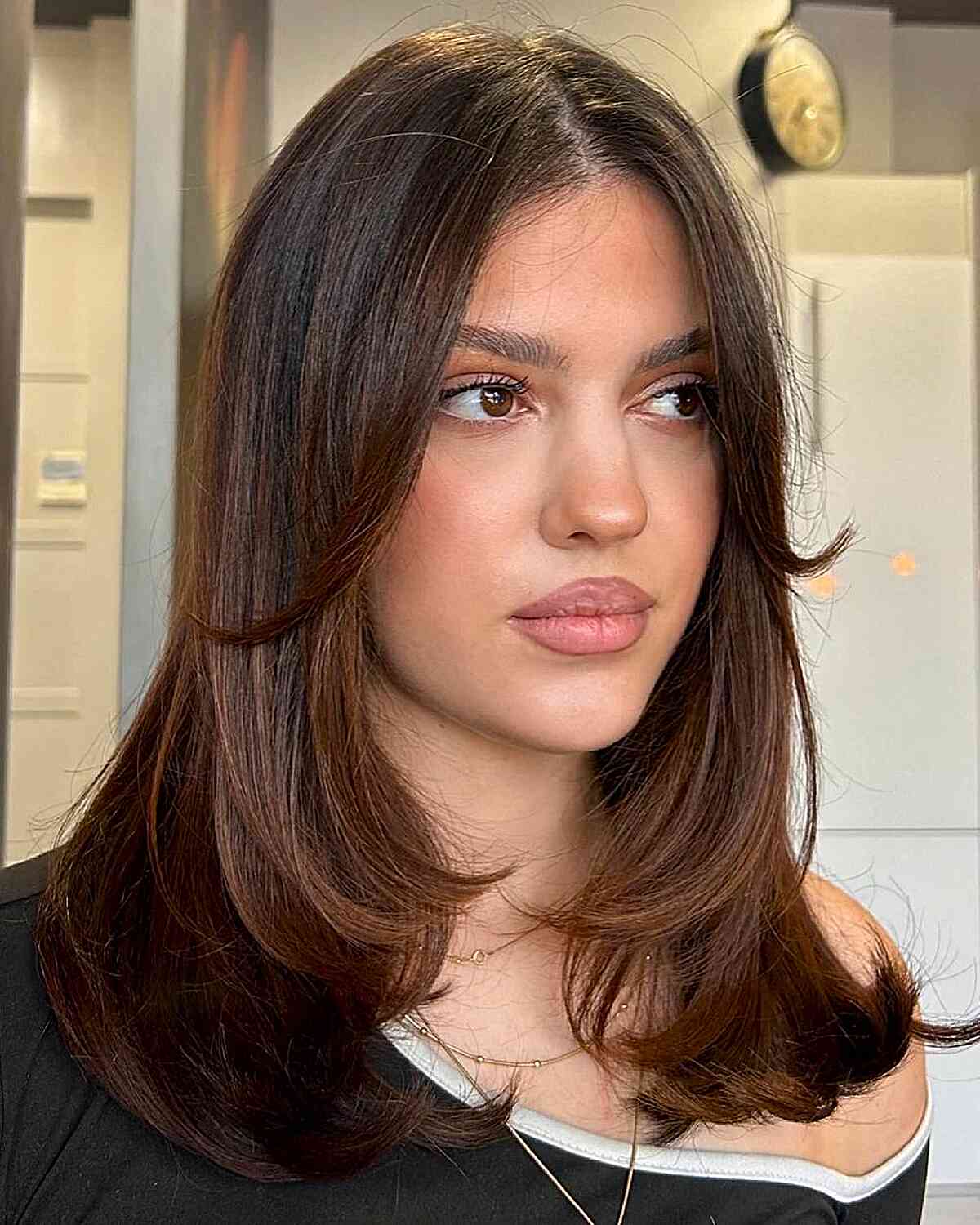 Soft Face-Framing Layers with Rich Brown Tones