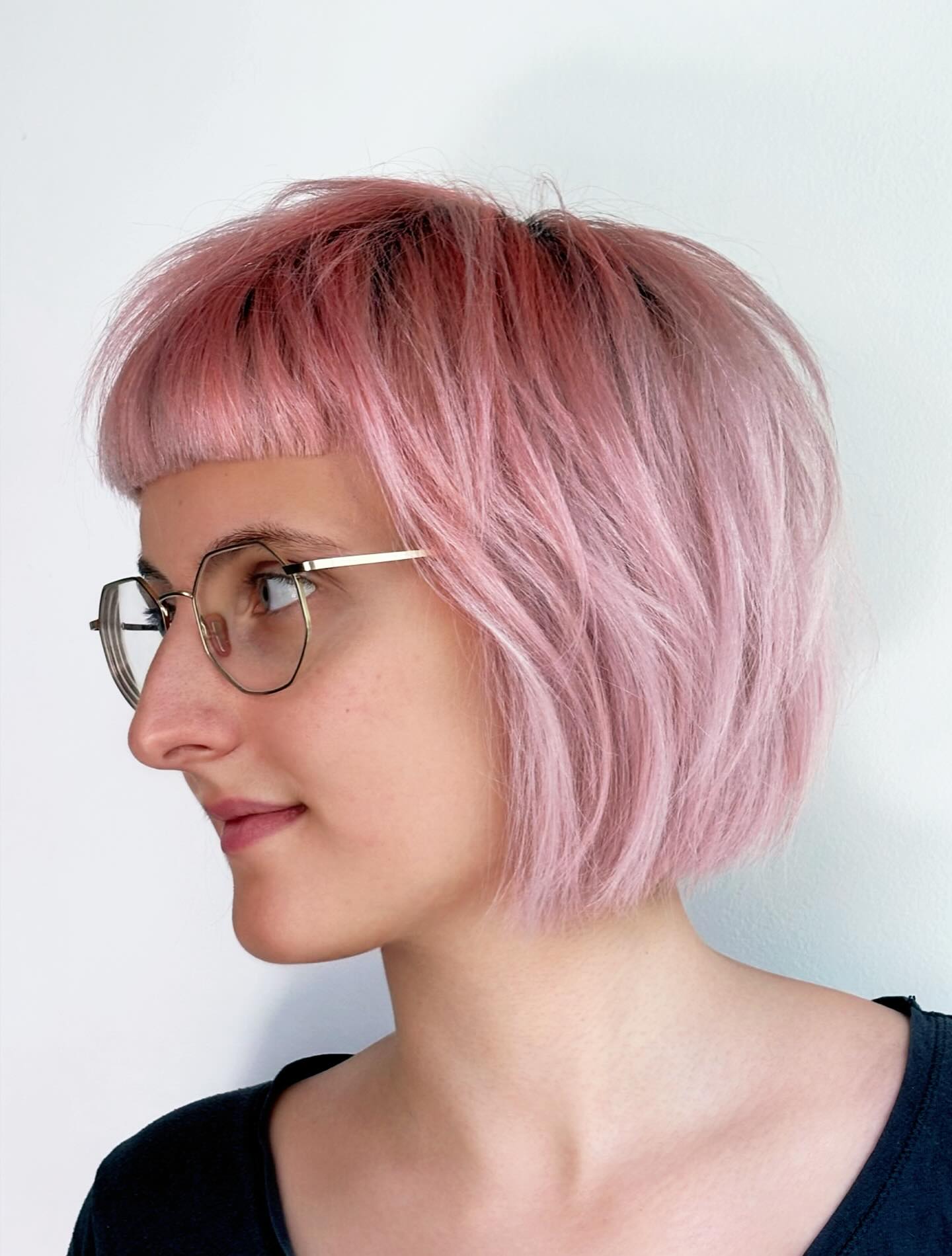 Soft Pink Blunt Chin-Length Cut