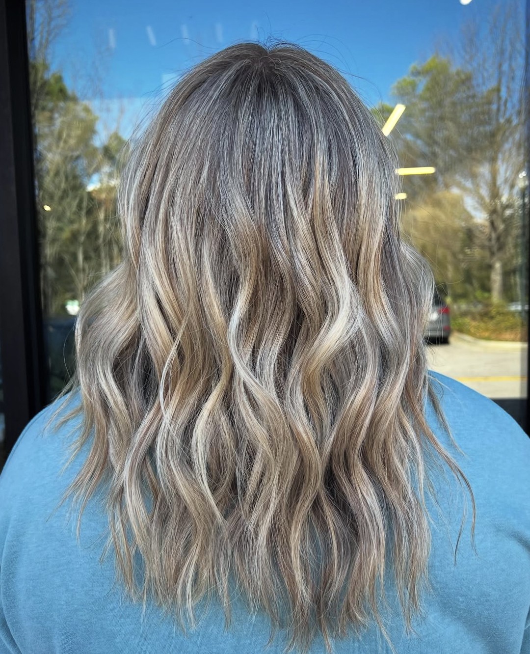 Soft Silver Balayage with Textured Waves