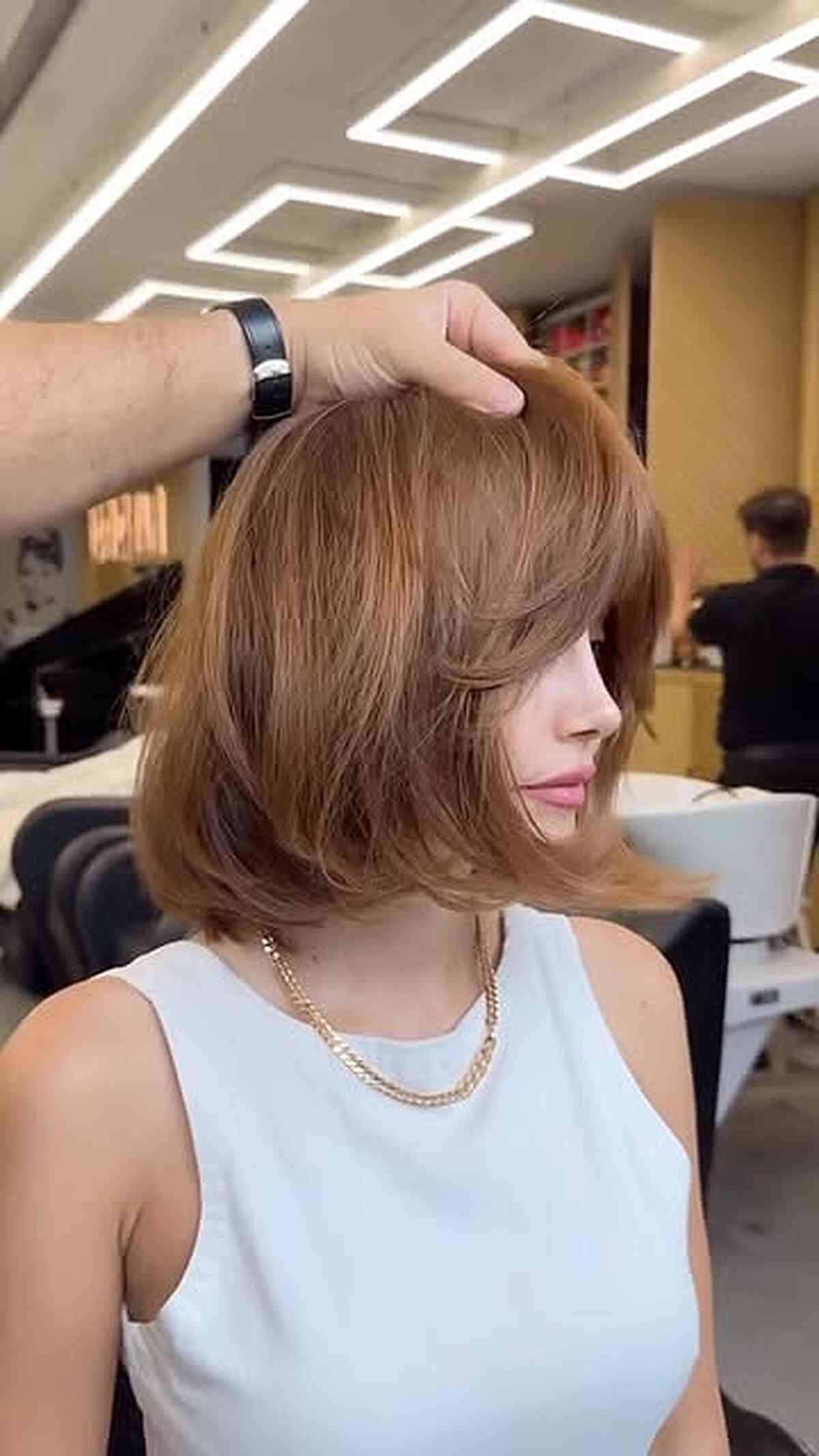 Stylish Long Bob with Curtain Bangs