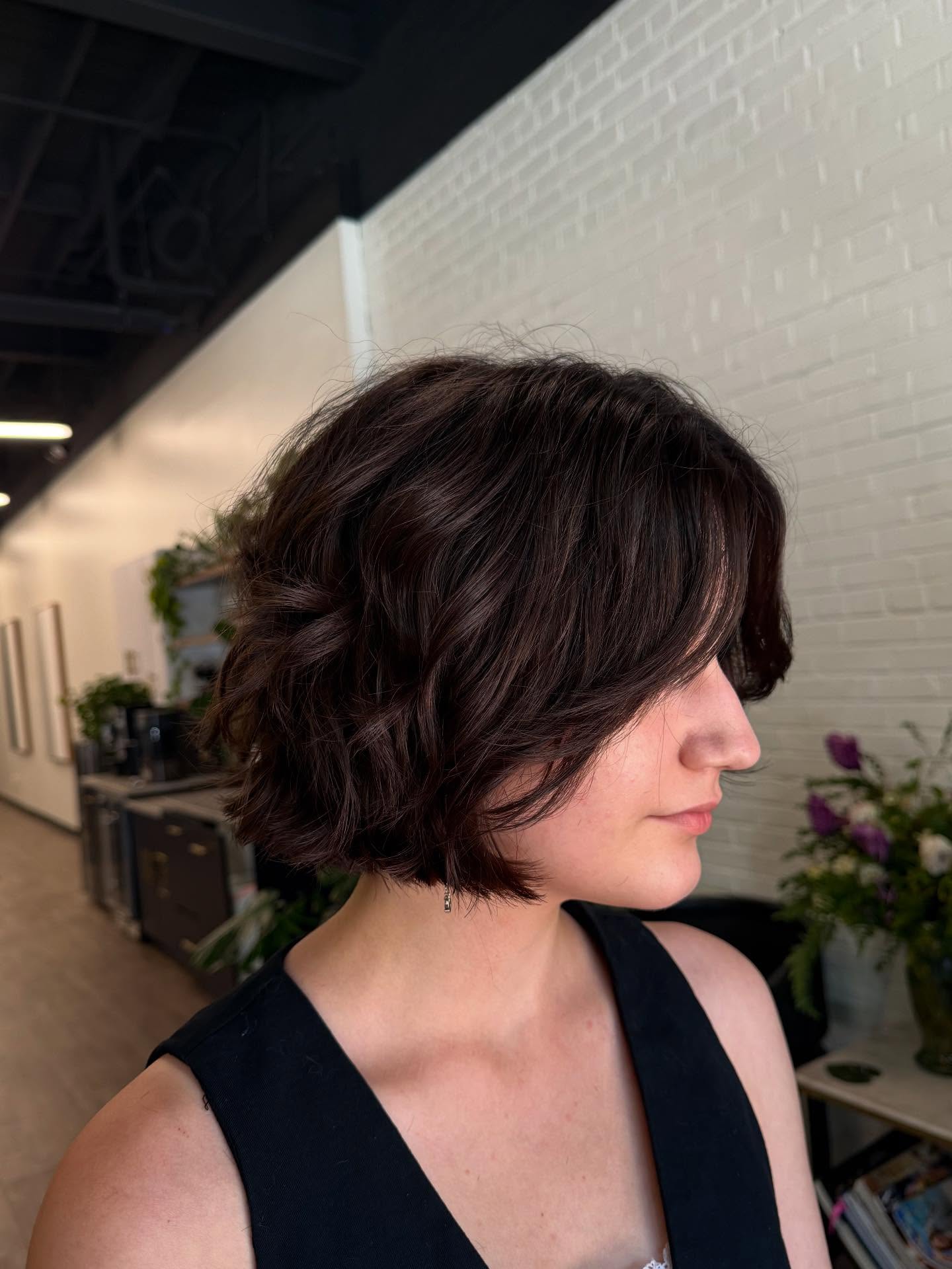 Textured Chestnut Layered Bob