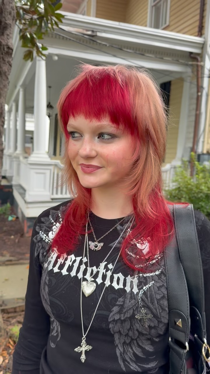 Vibrant Crimson Bob with Soft Fringe