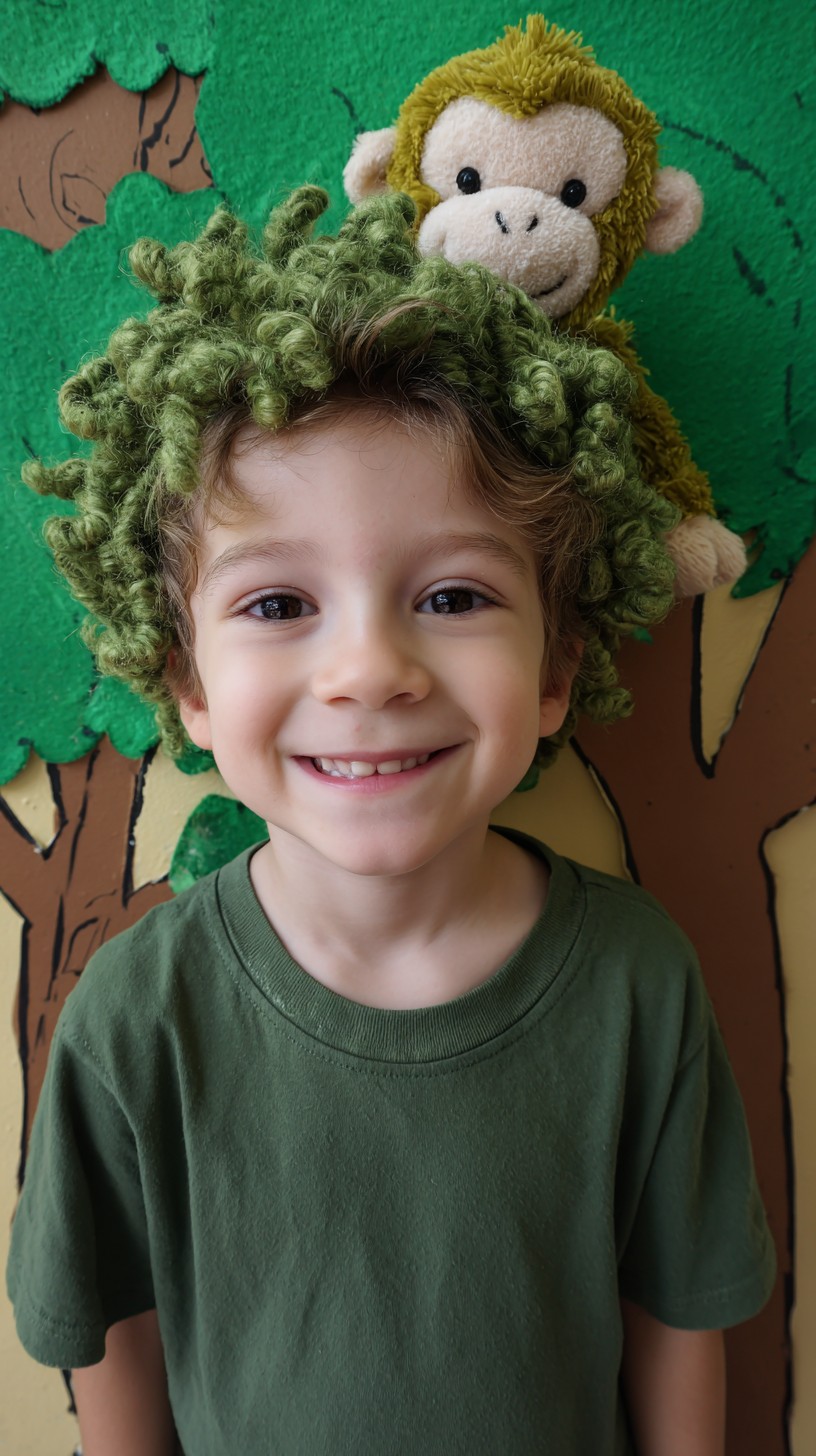 Vibrant Jungle Green Curly Top for Kids