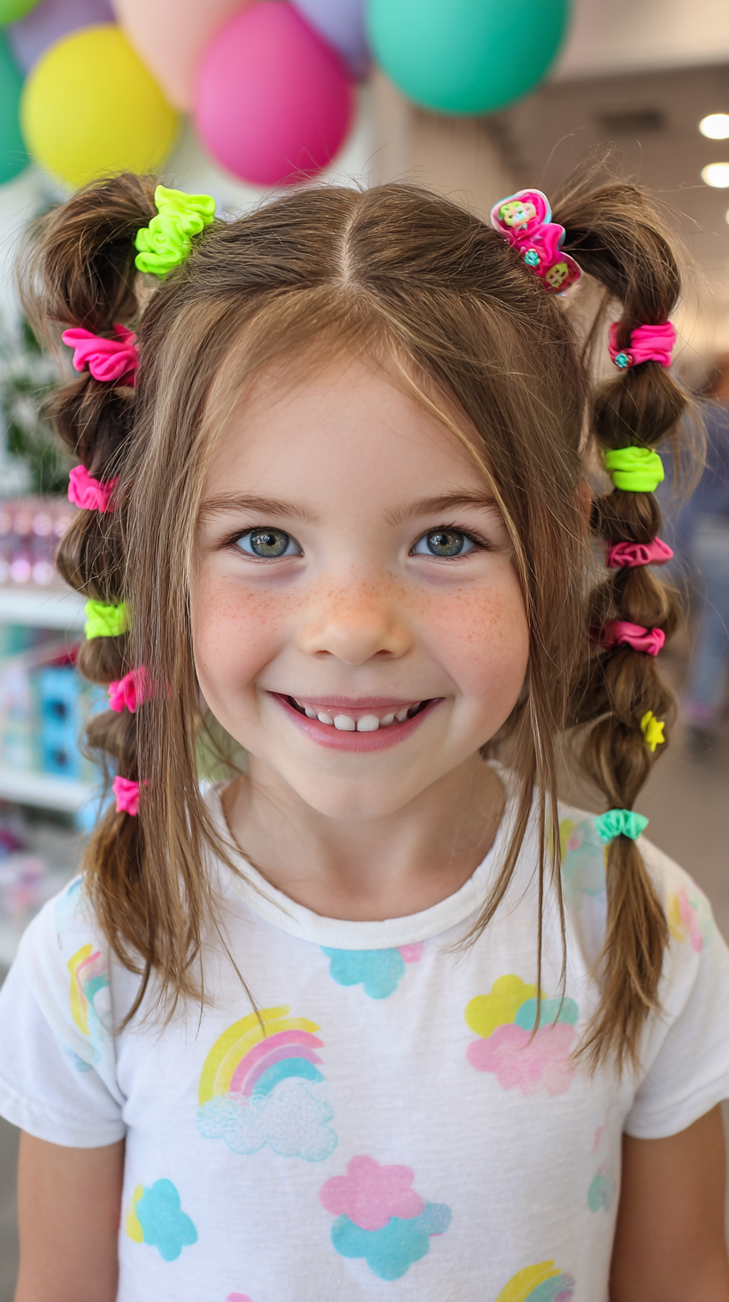 Vibrant Playful Braided Pigtails with Colorful Accessories