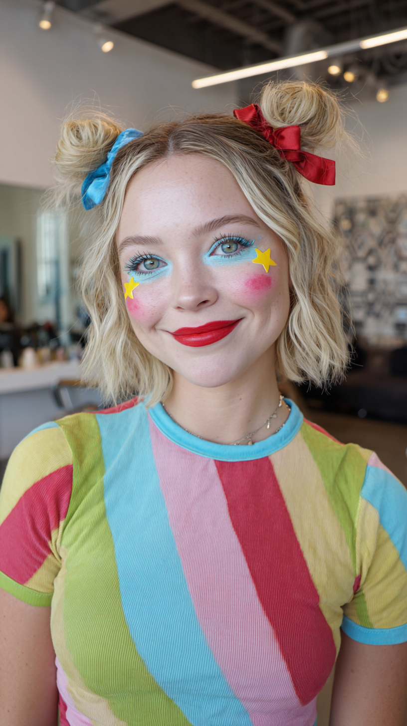 Whimsical Curly Bob with Playful Bows