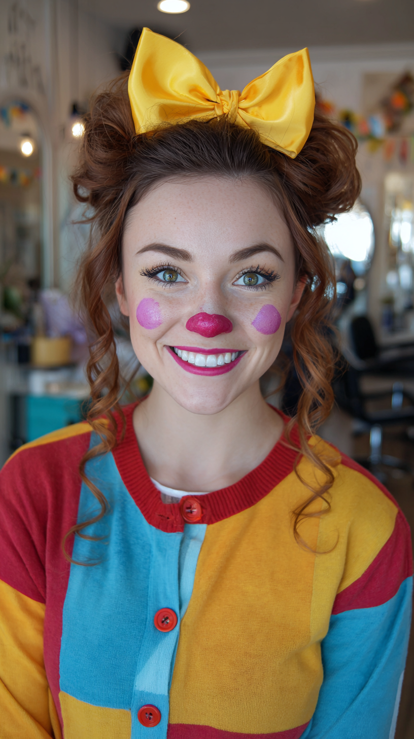 Whimsical Curly Updo with Playful Bow