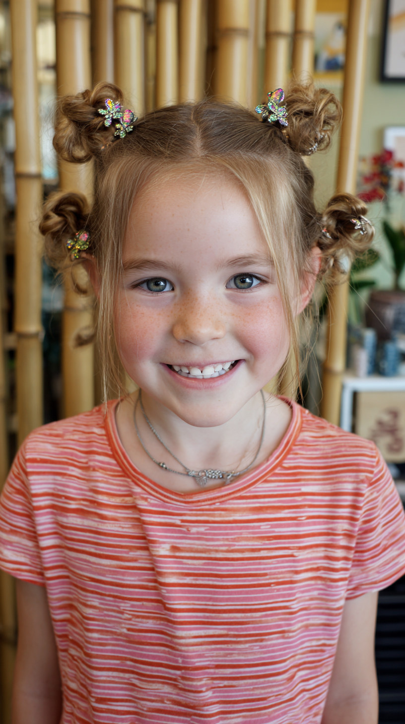 Whimsical Double Space Buns with Decorative Clips