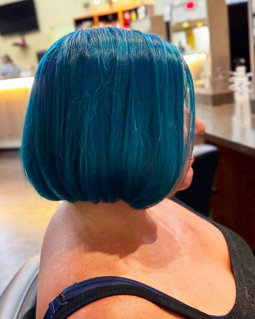 Bold Blue Blunt Bob with Glossy Finish