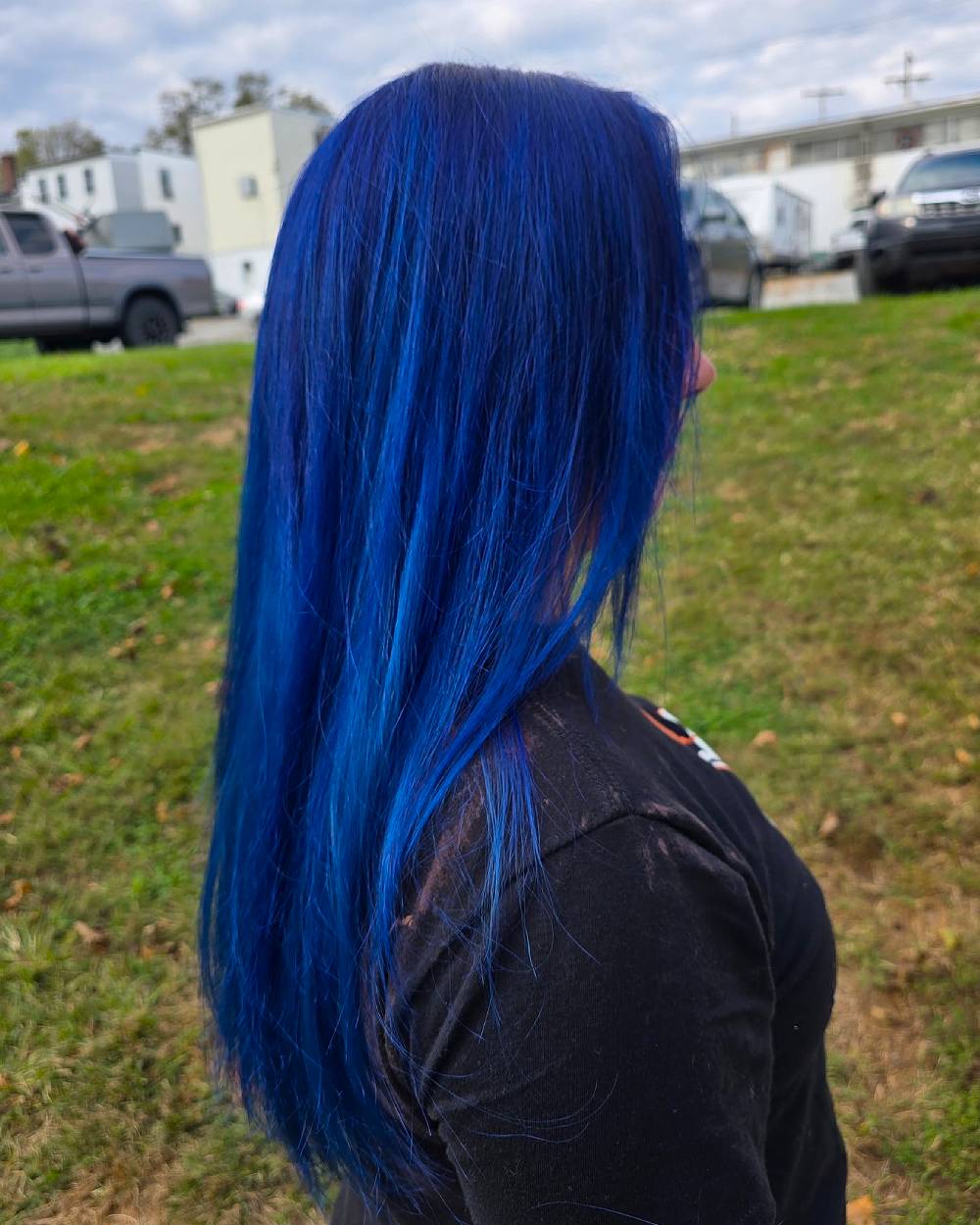 Bold Long Blue Hair with Sleek Finish