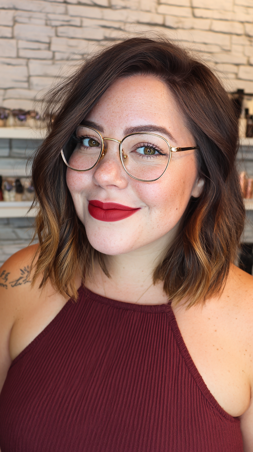 Chic Layered Lob with Subtle Caramel Highlights