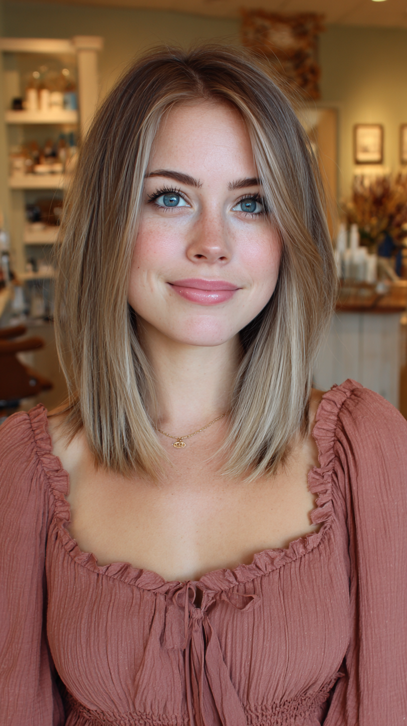 Chic Layered Long Bob with Subtle Balayage