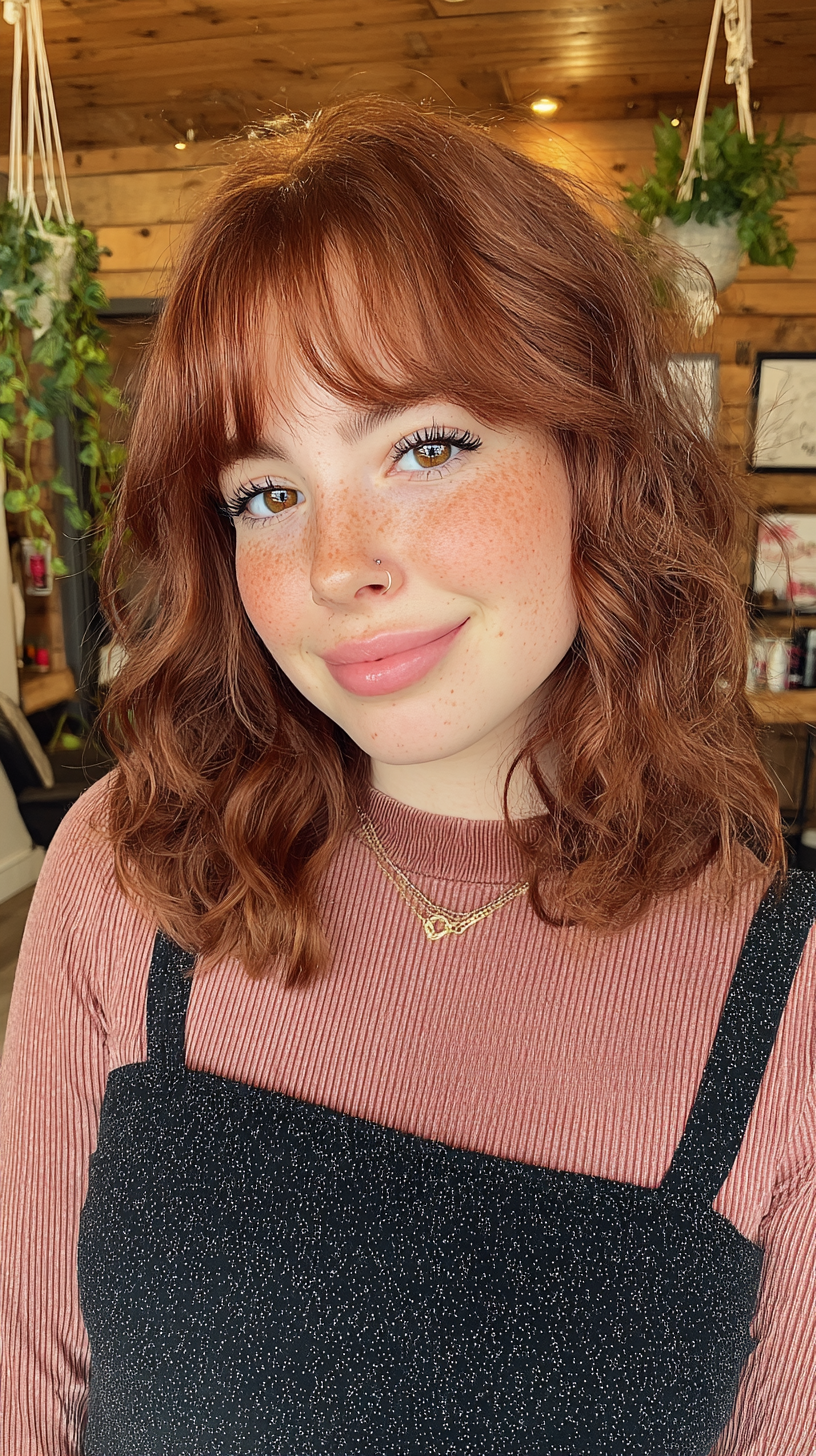 Chic Mid-Length Wavy Cut with Soft Bangs