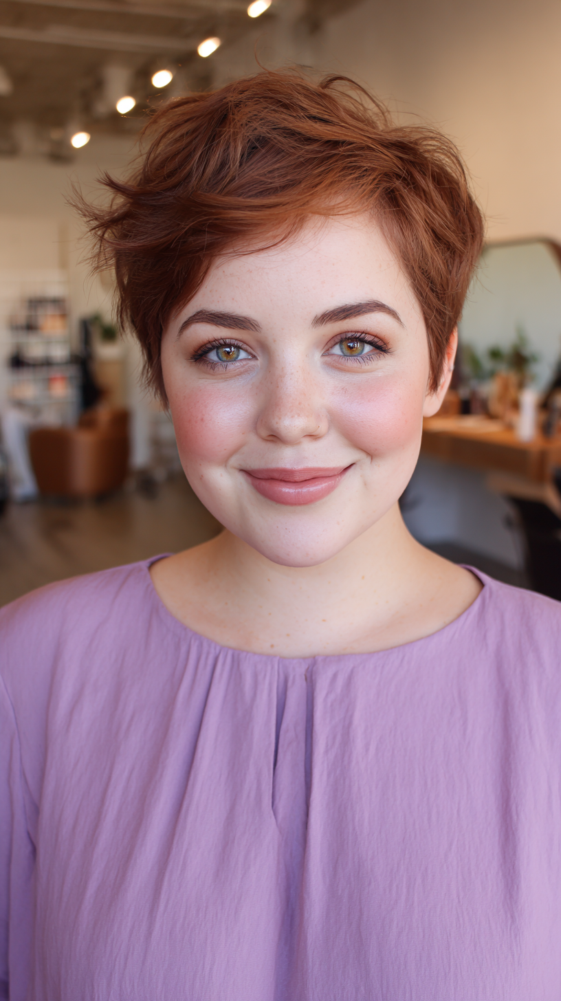 Chic Textured Pixie Cut with Warm Highlights