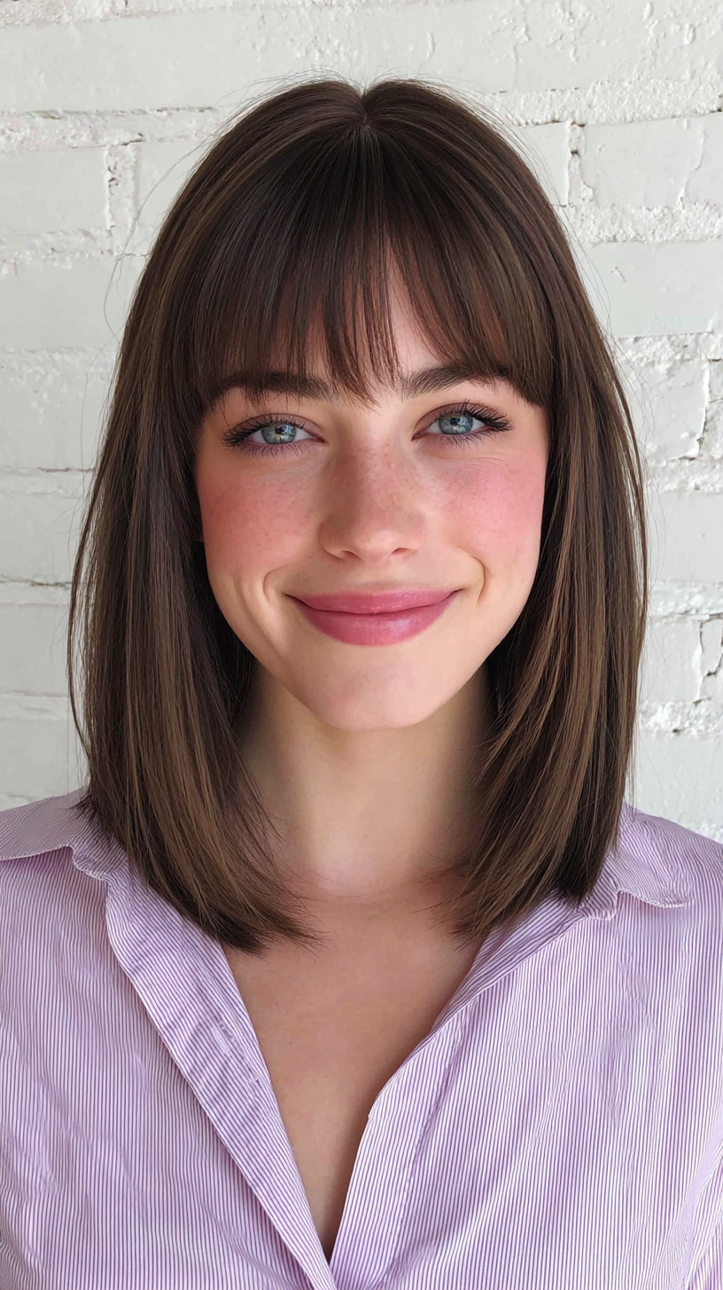 Classic Smooth Lob with Soft Bangs