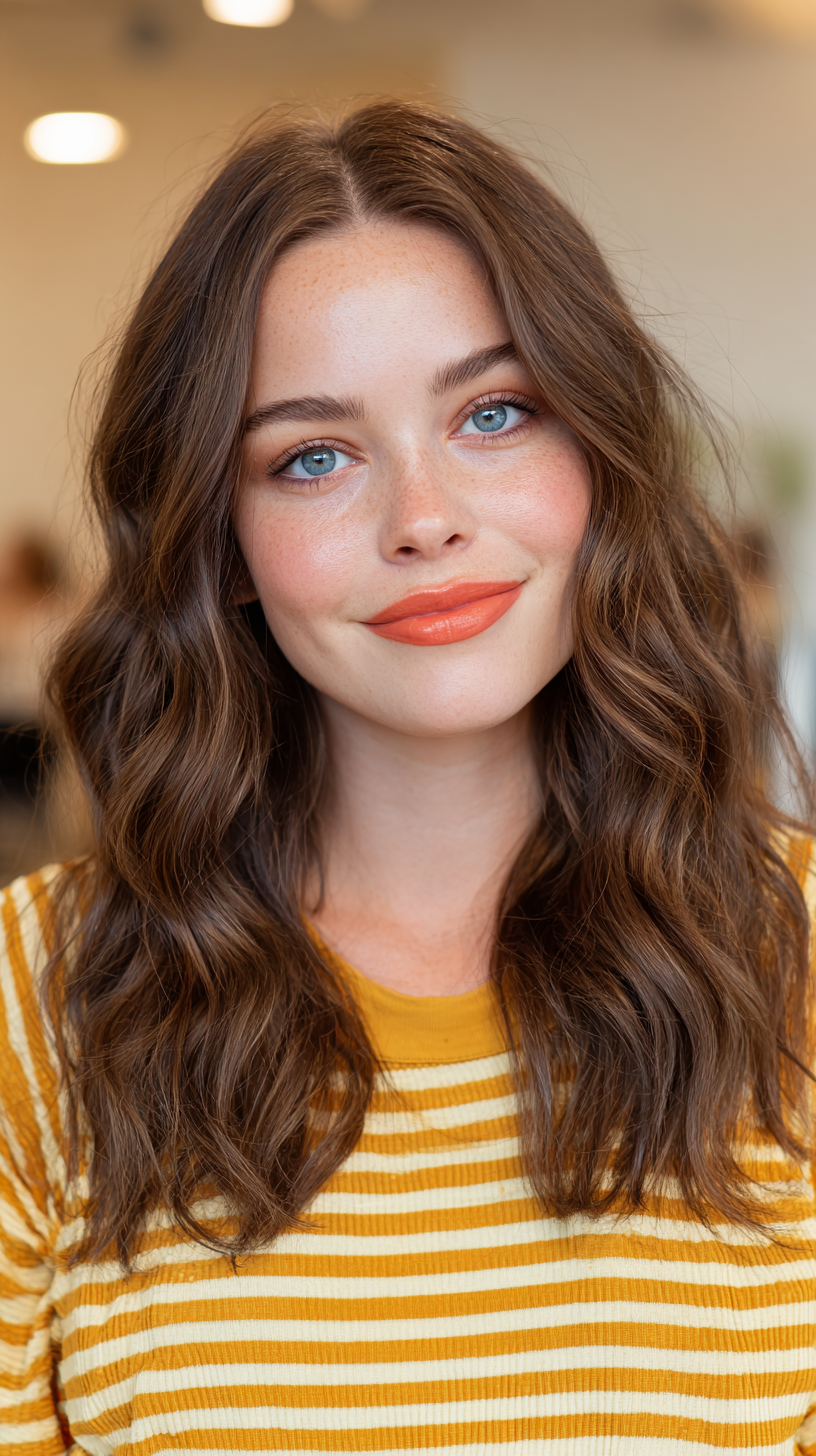 Effortless Mid-Length Wavy Cut with Natural Volume