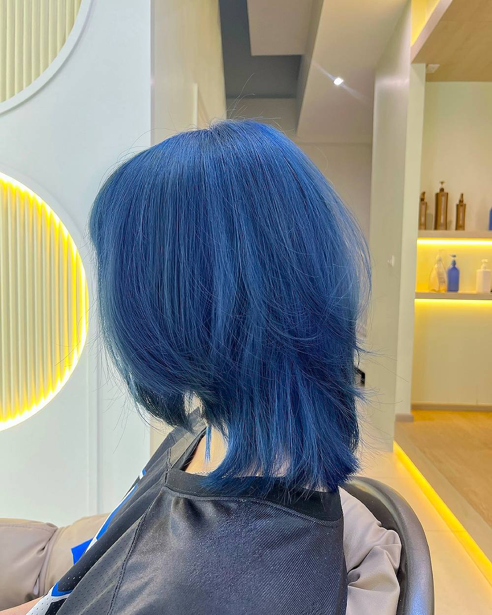 Electric Blue Mid-Length Bob with Textured Ends