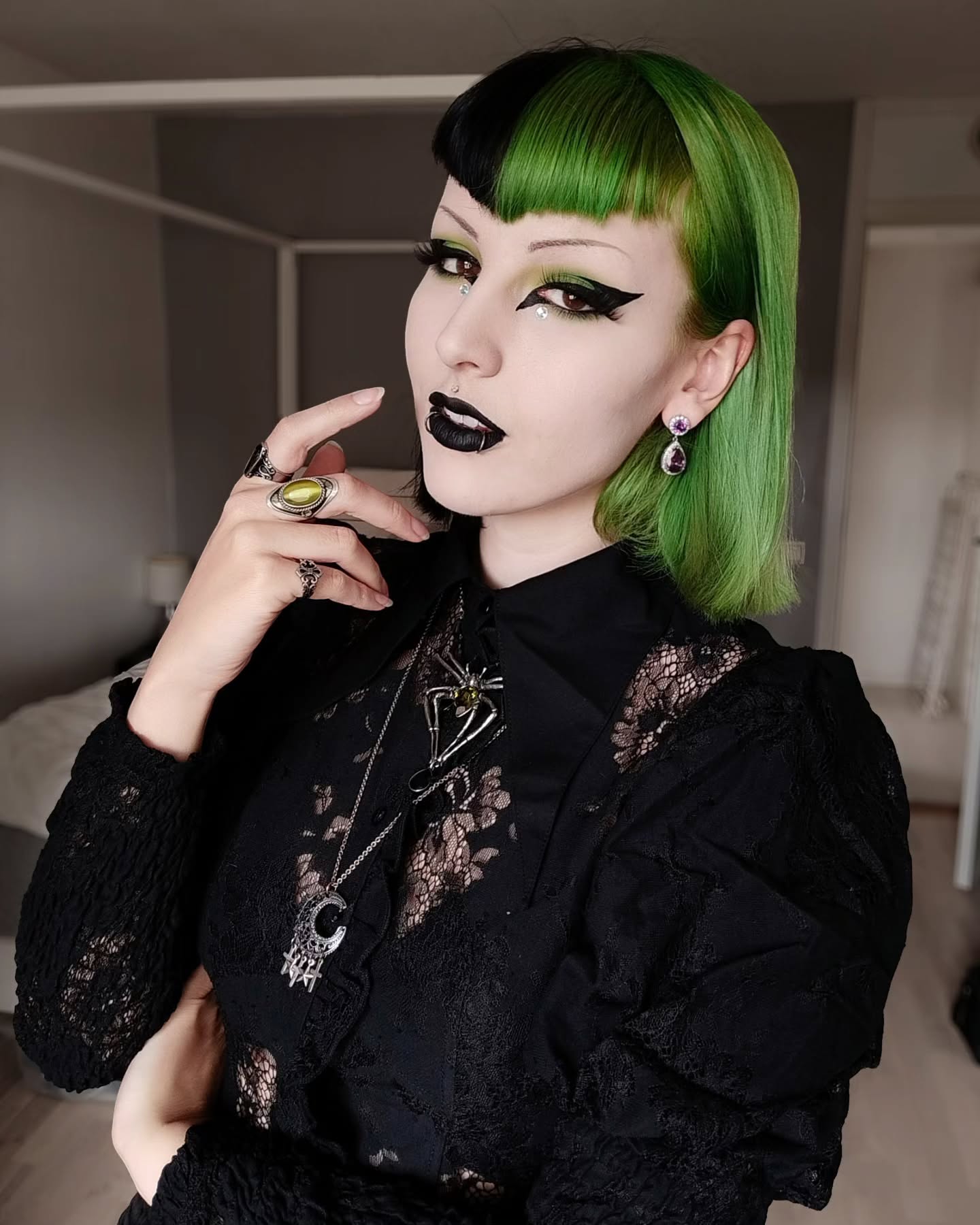 Electric-Lime Bowl Cut with Sharp Micro-Bangs