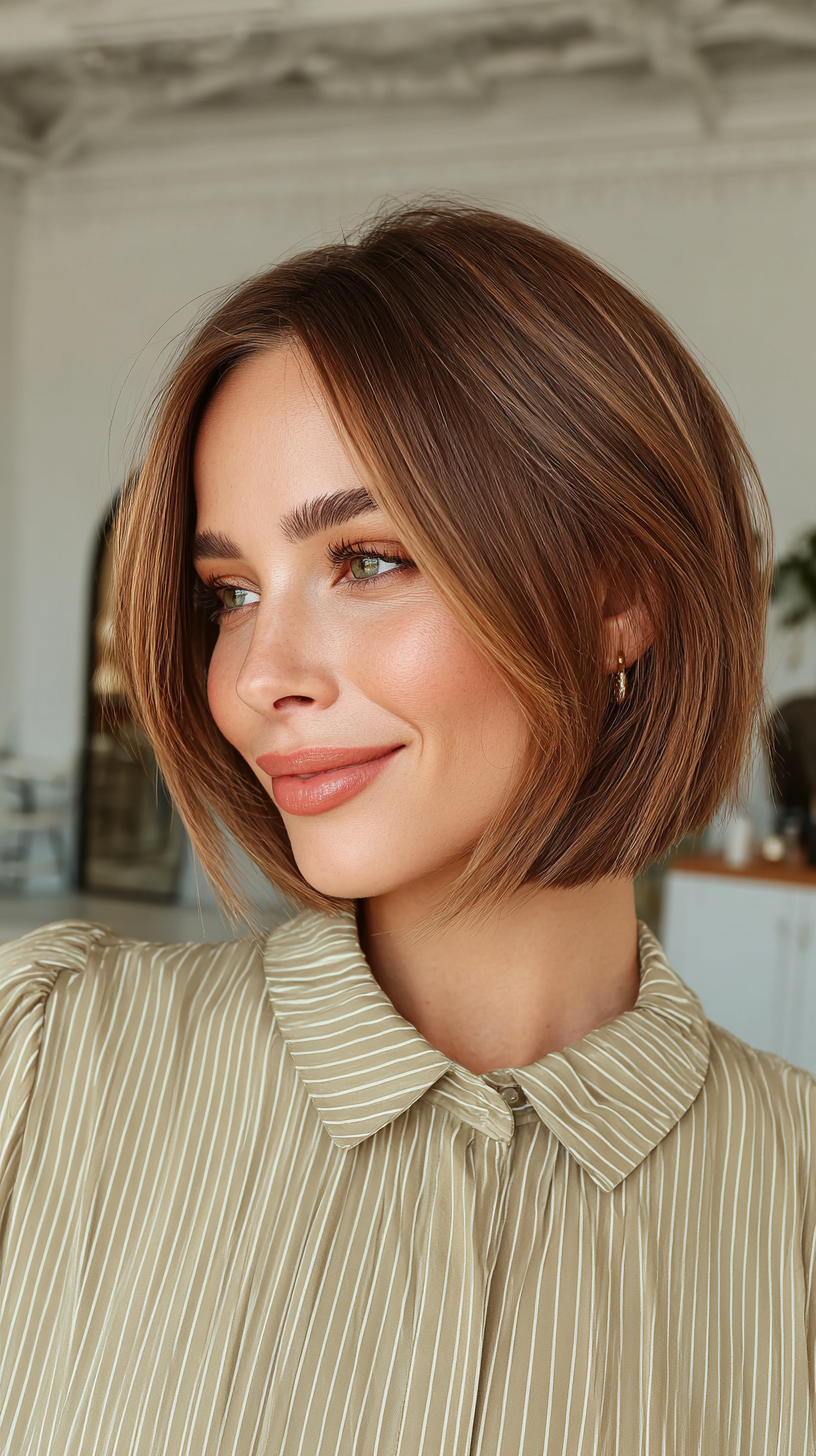 Elegant Caramel Bob with Subtle Layering