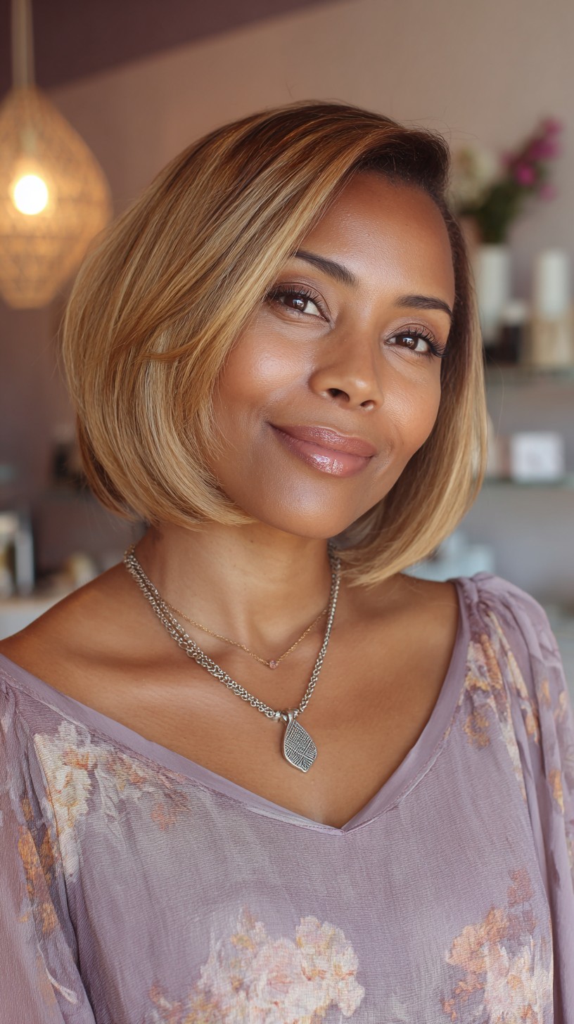 Elegant Golden Caramel Layered Bob