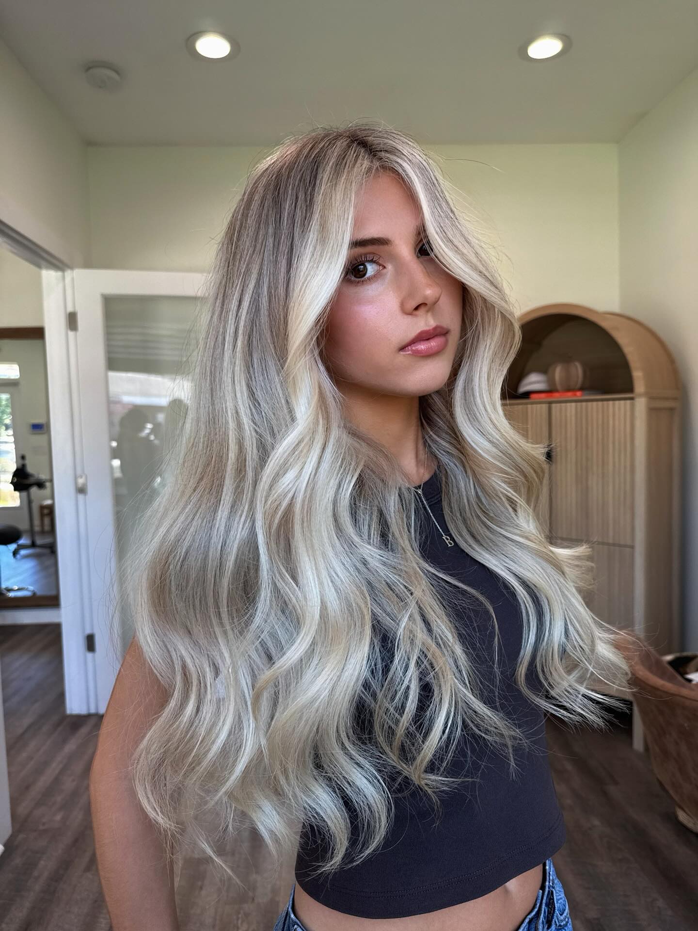 Flowing Beachy Blonde Waves with Darker Roots