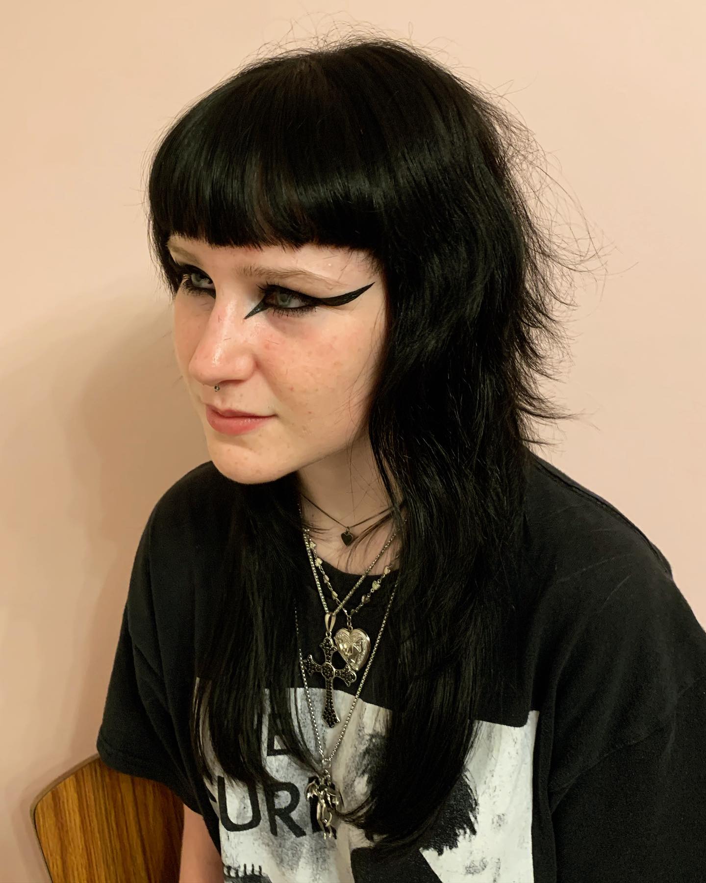 Jet-Black Asymmetrical Fringe with Cascading Waves