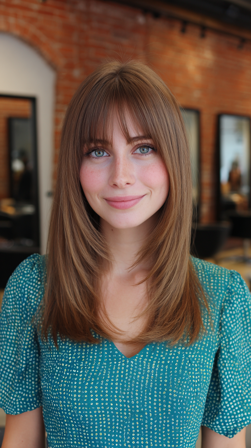 Long Layered Haircut with Soft Bangs