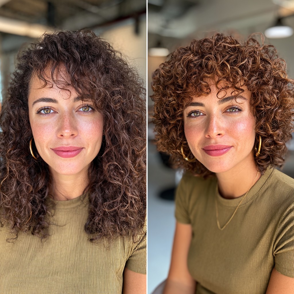 Lustrous Chestnut Curly Bob with Tawny Highlights