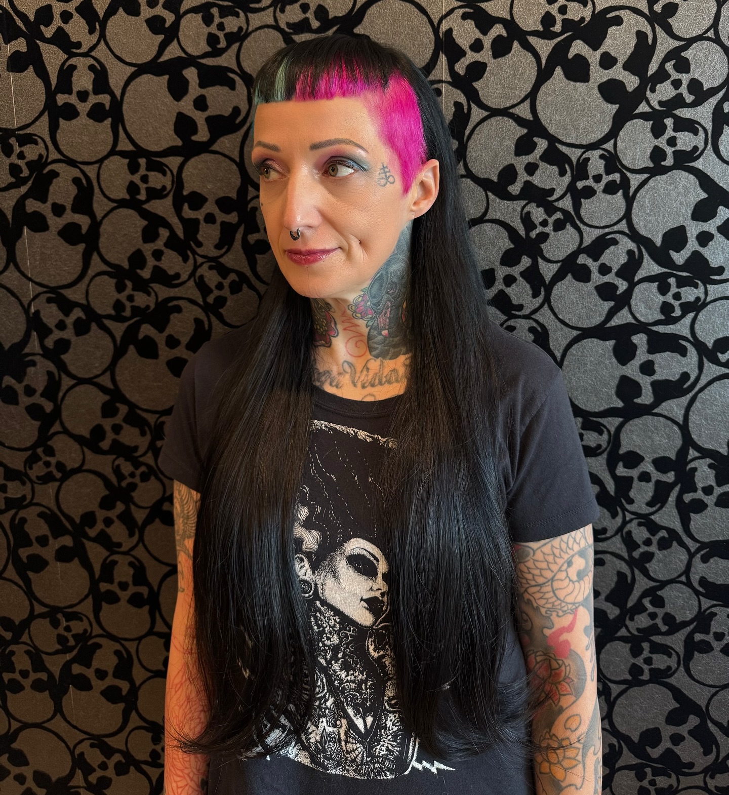 Pink-Rooted Midnight Black Long Layers