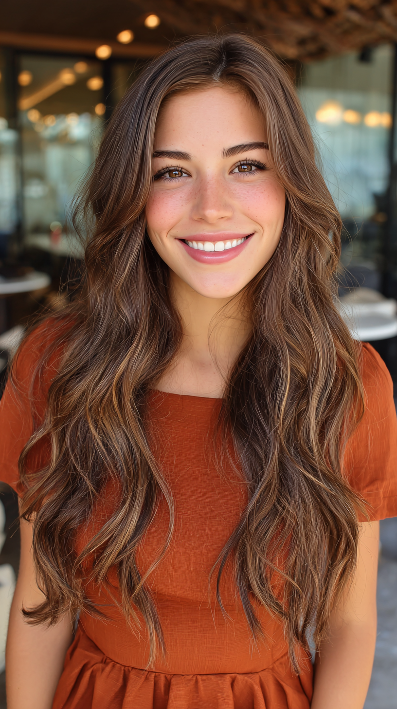 Softly Layered Beachy Waves with Warm Highlights