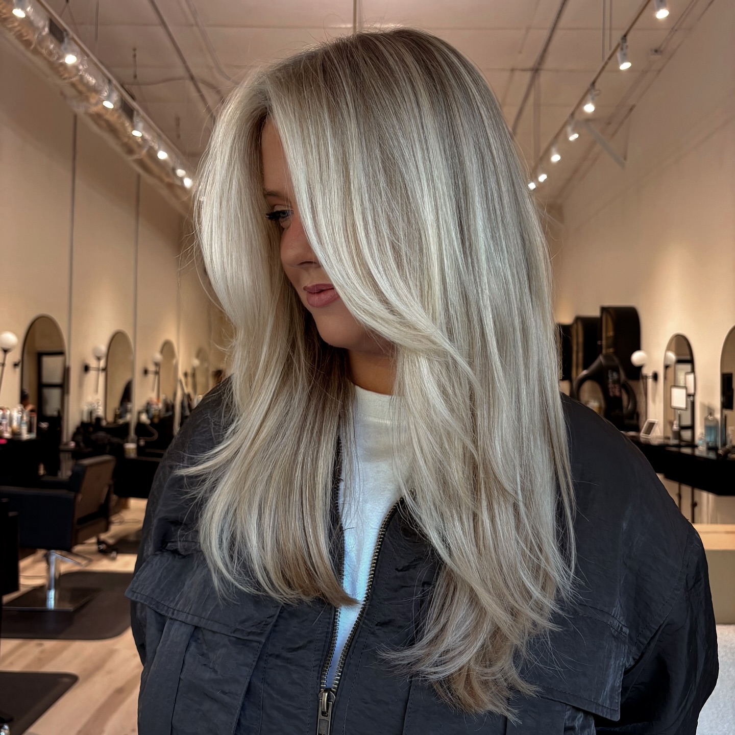 Subtle Root Shadow with Luxe Platinum Layers