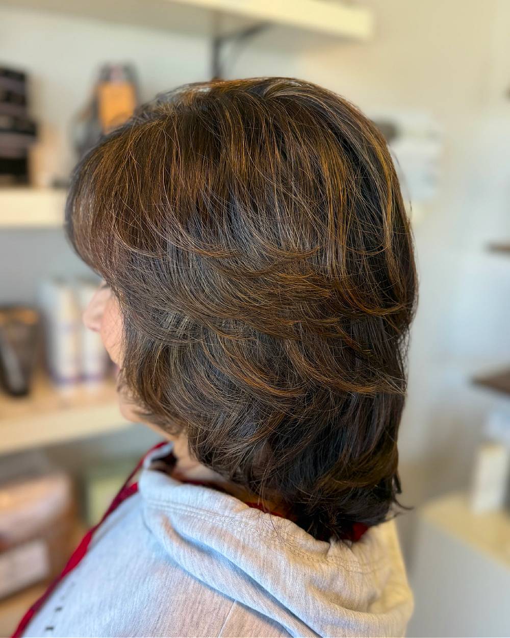 Textured Chocolate Brown Hair with Warm Highlights