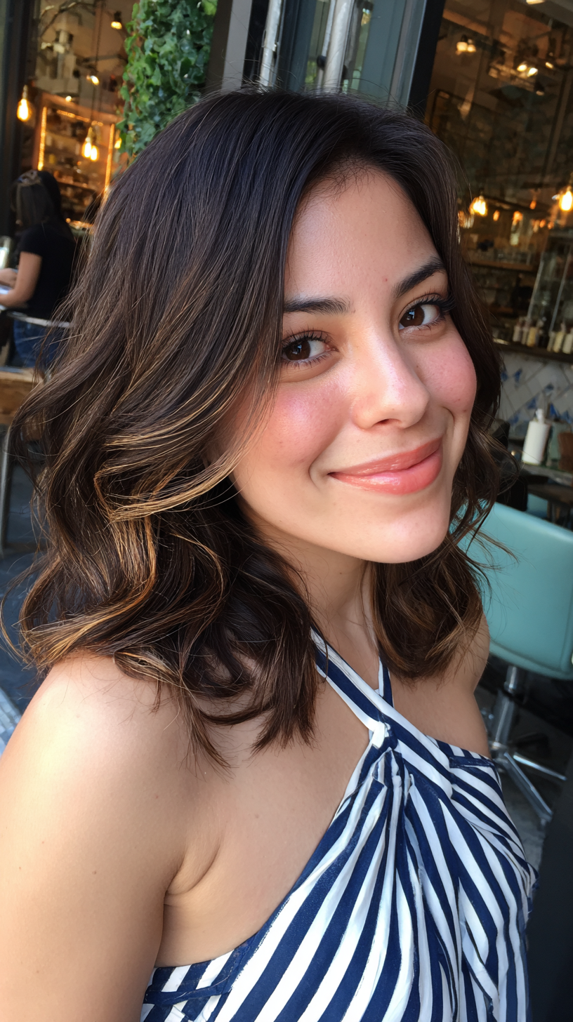 Textured Layered Bob with Warm Highlights