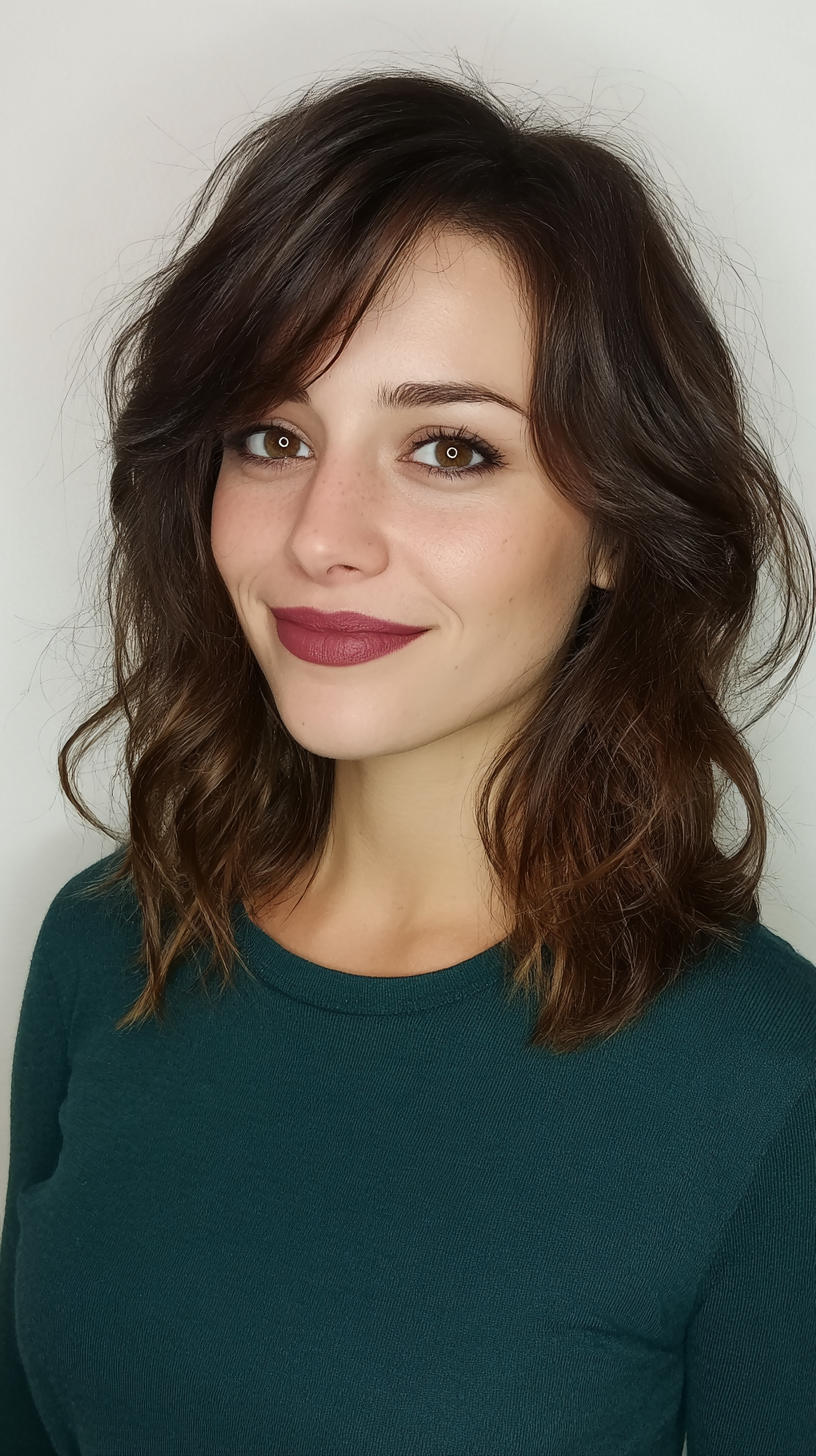 Textured Layered Long Bob with Emphasized Waves