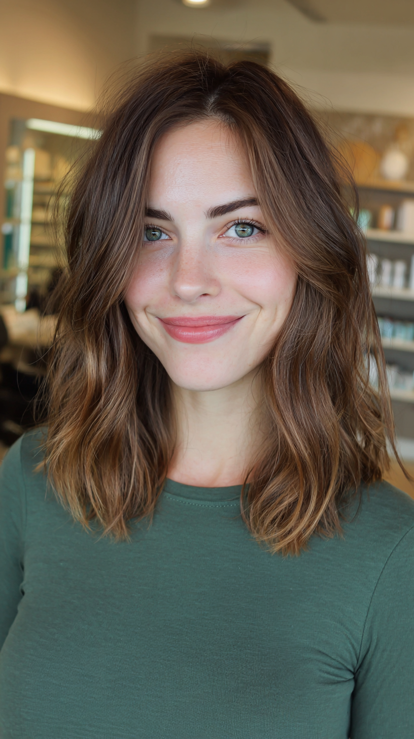 Textured Layered Long Bob with Sun-Kissed Highlights