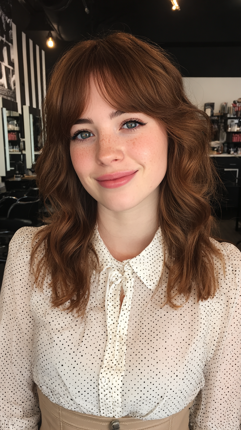 Textured Mid-Length Wavy Cut with Face-Framing Bangs