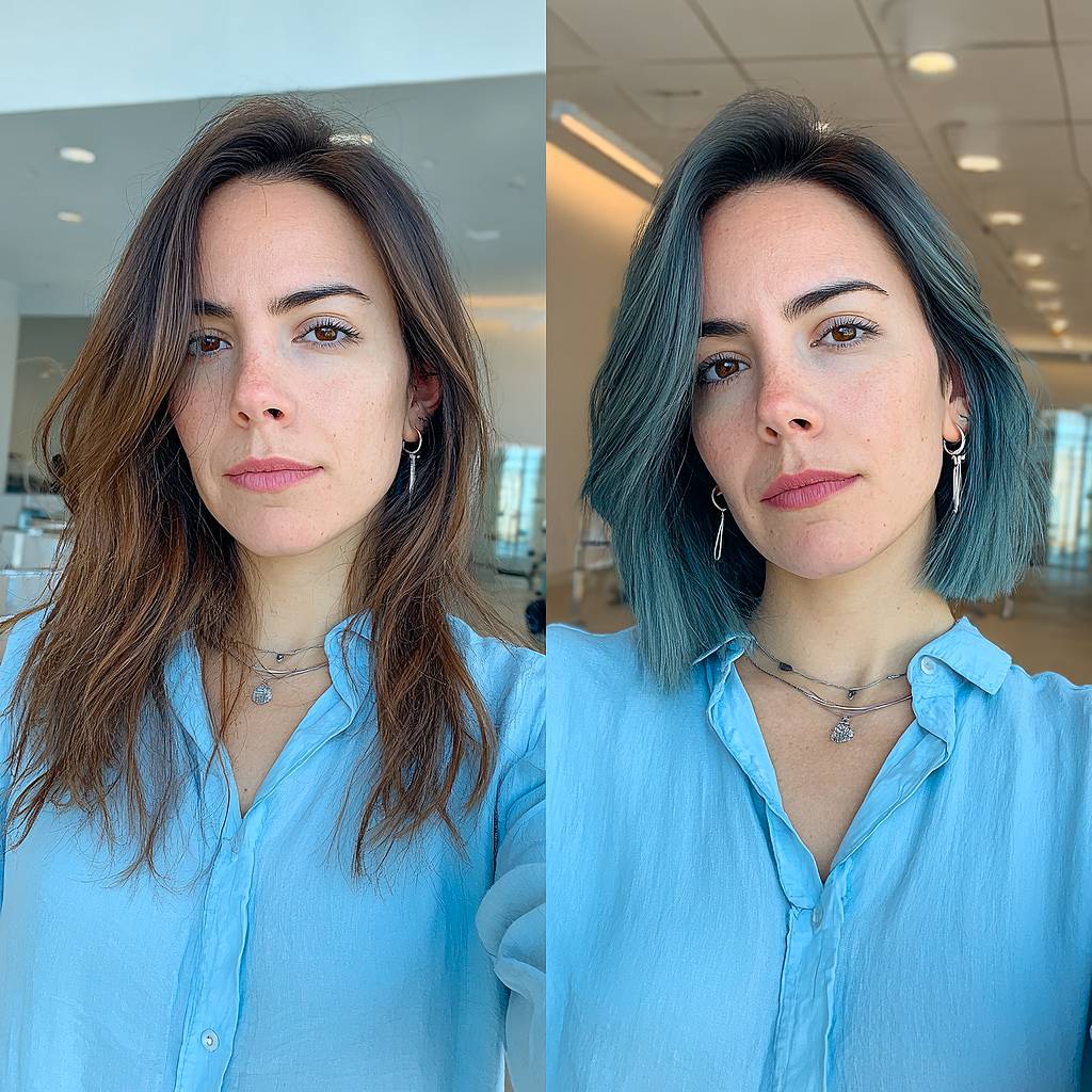 Trendy Blue-Tinted Textured Lob