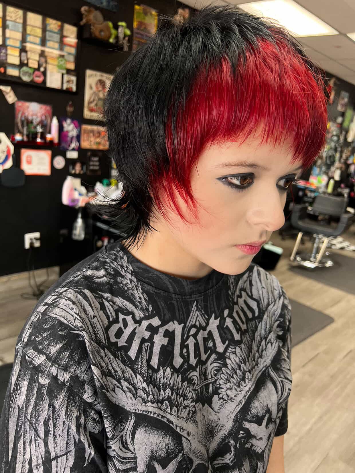 Vibrant Black-to-Red Choppy Pixie Cut