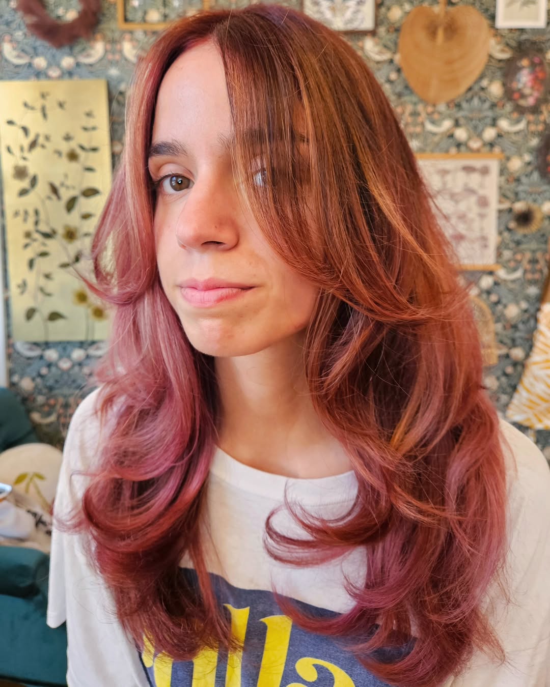 Bold Auburn-to-Pink Ombre Waves