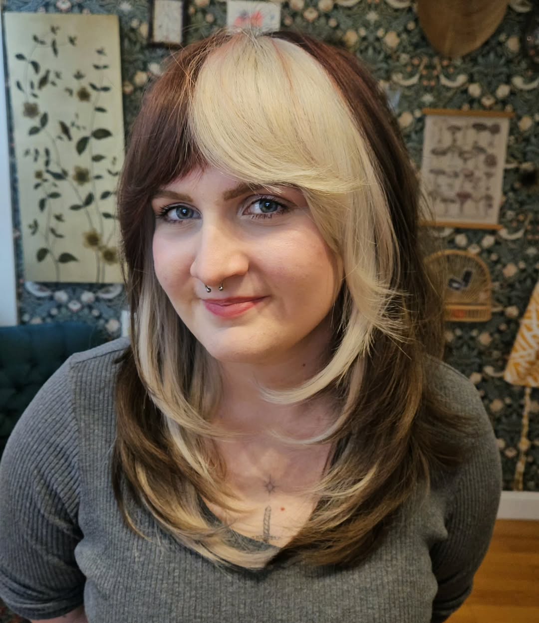 Brunette-to-Blonde Ombre with Soft Bangs