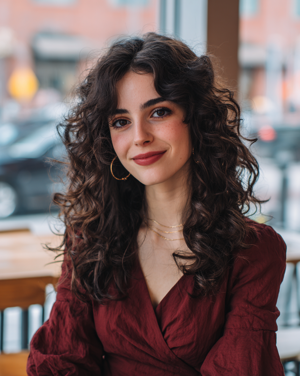 Chic Bouncy Curly Hair with Face-Framing Layers