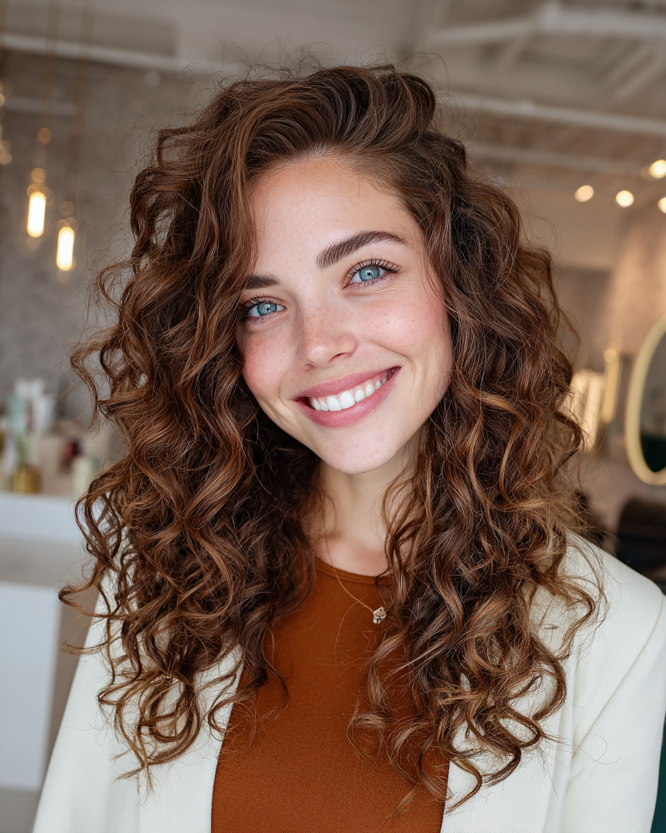 Chic Defined Curly Layers with Natural Bounce