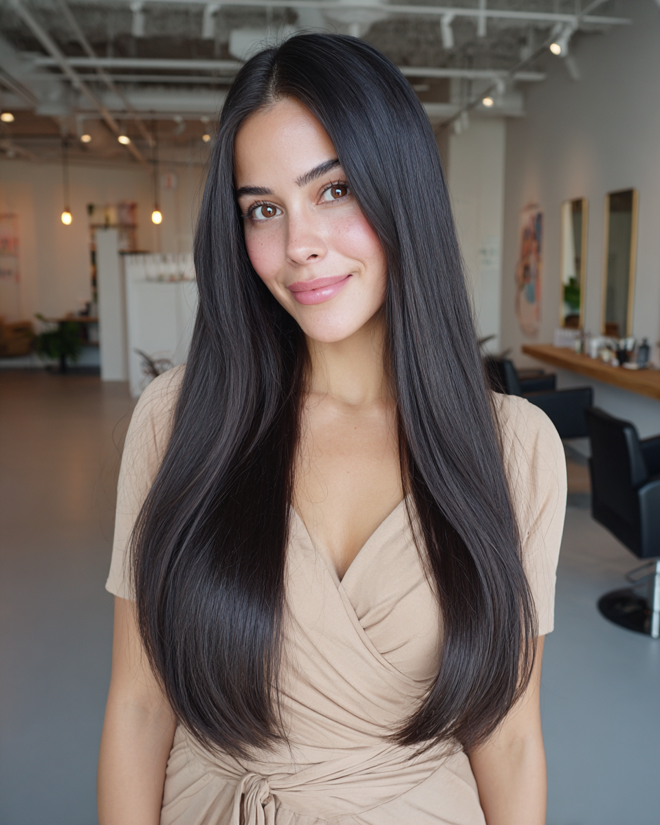 Chic Sleek Long Layers with Subtle Shine