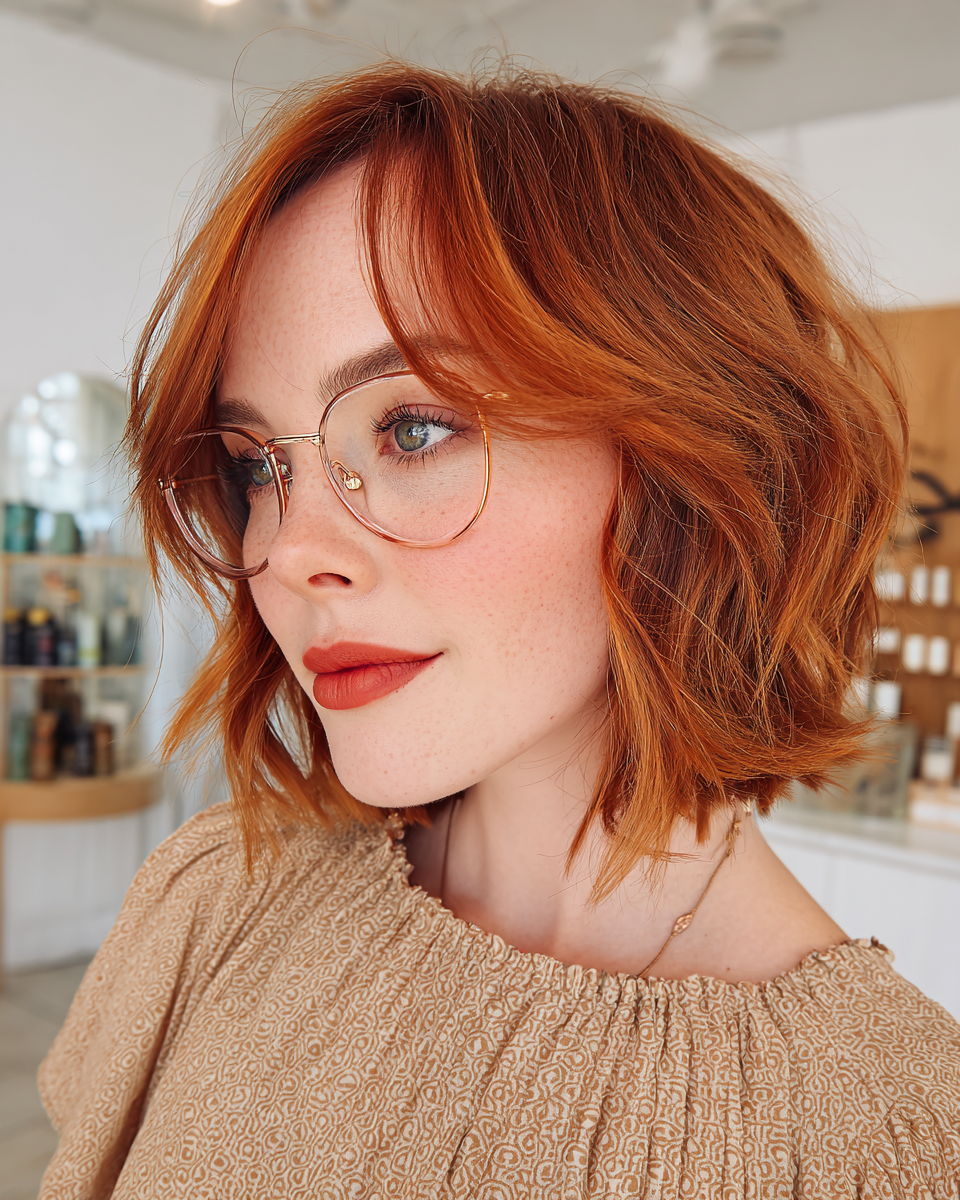 Chic Textured Bob with Warm Copper Tones