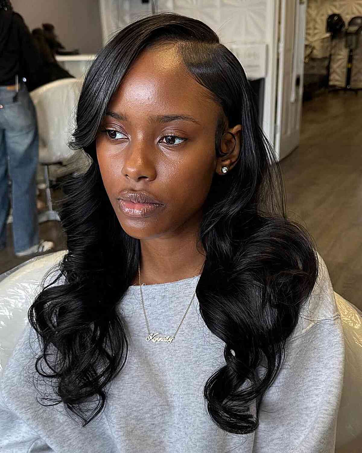 Glamorous Long Loose Waves with Side Part