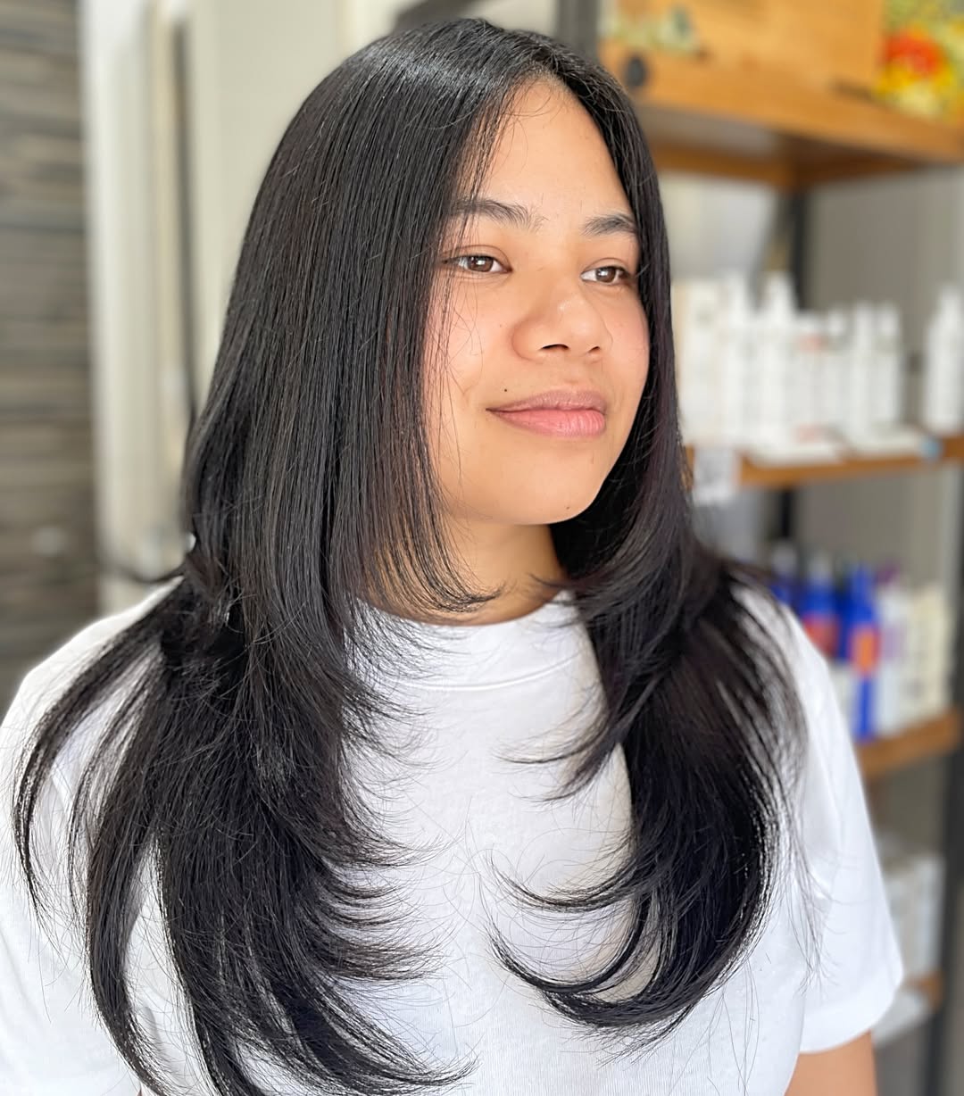 Sleek Midnight Black Medium Shag with Textured Ends