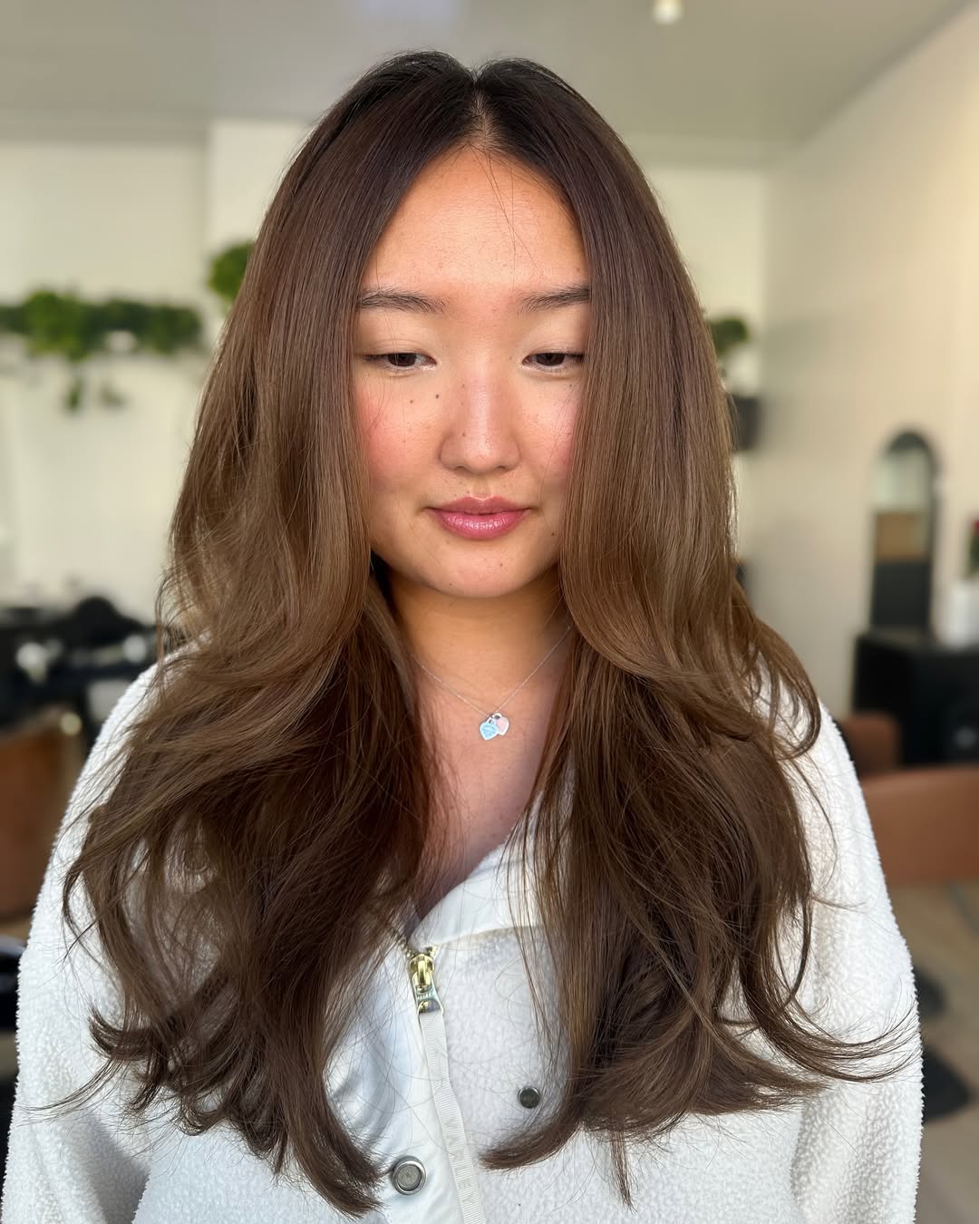 Soft Caramel Waves on Delicate Layered Long Hair