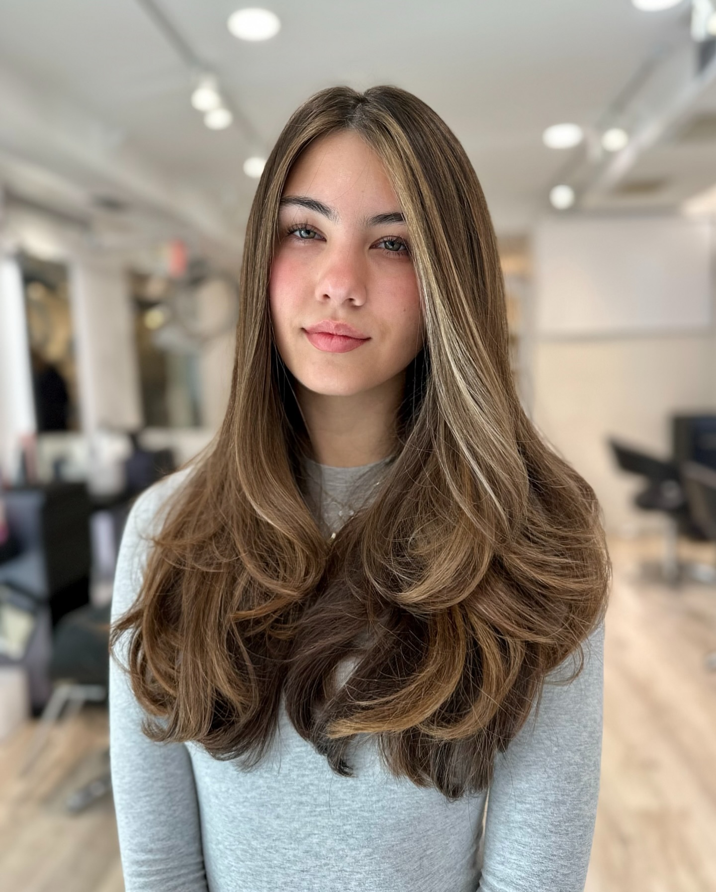 Subtle Chestnut Balayage on Lush Flowing Layers