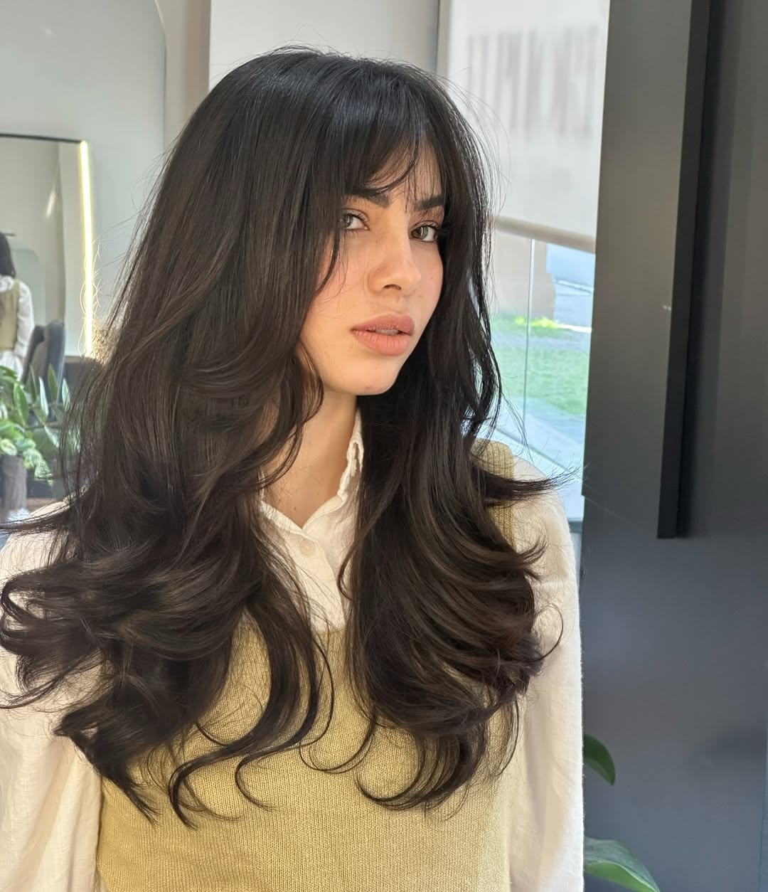 Sultry Espresso Waves with Curtain Bangs