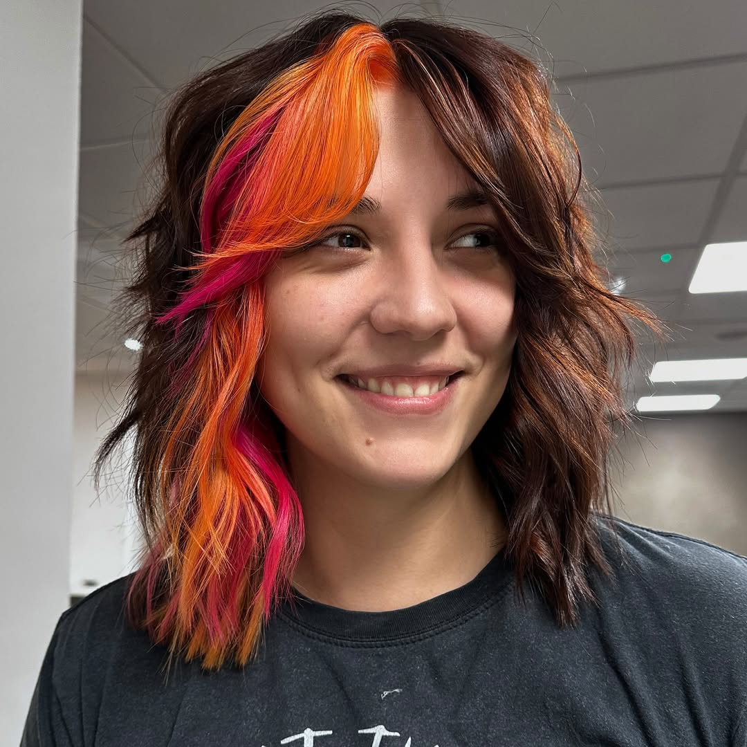 Vibrant Fire-Toned Balayage on Textured Bob